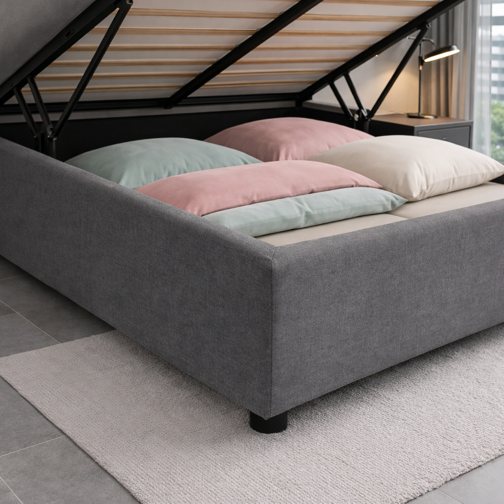 Housse structure lit coffre tissu gris foncé