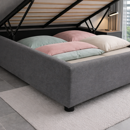 Housse structure lit coffre tissu gris foncé