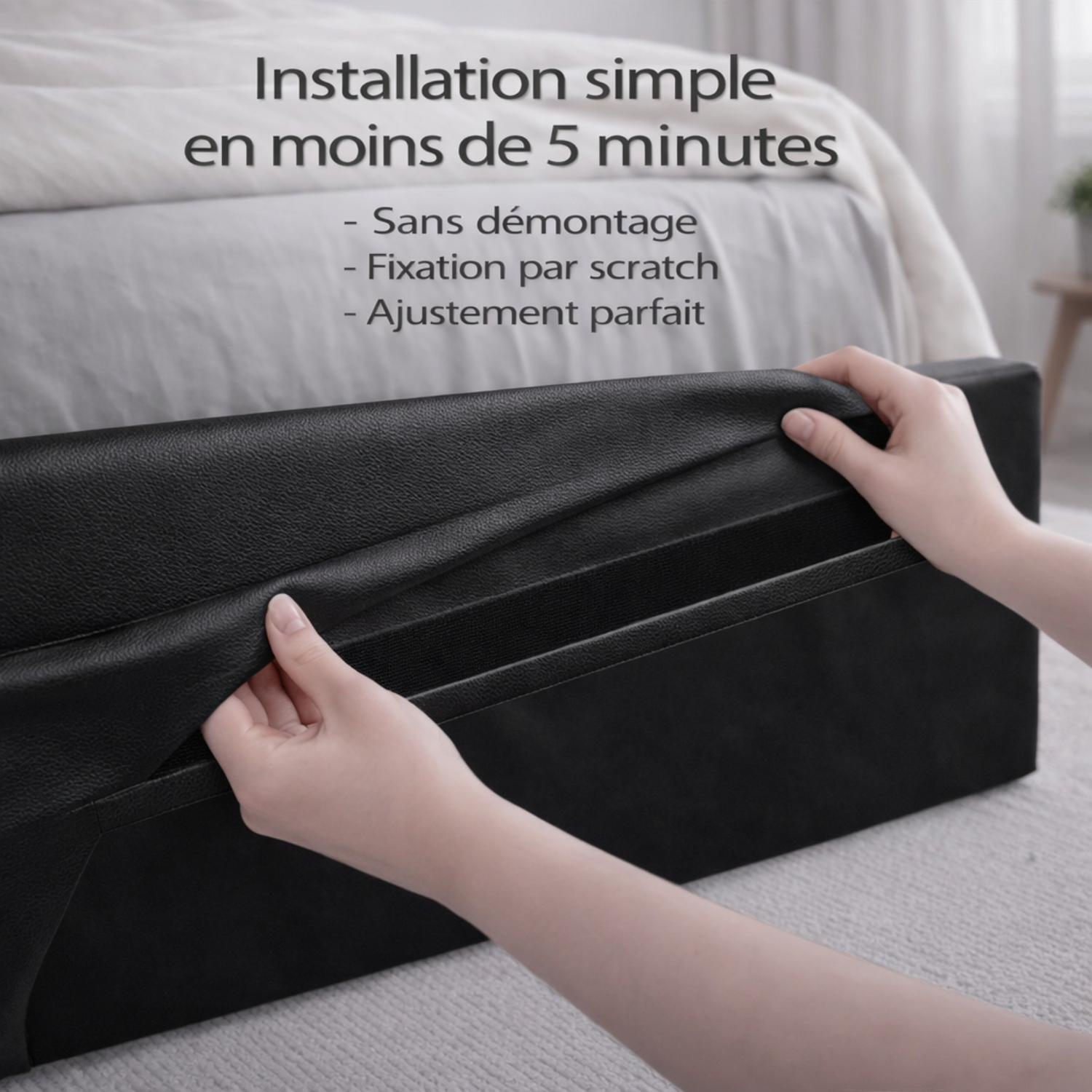 Housse structure lit coffre simili cuir noir