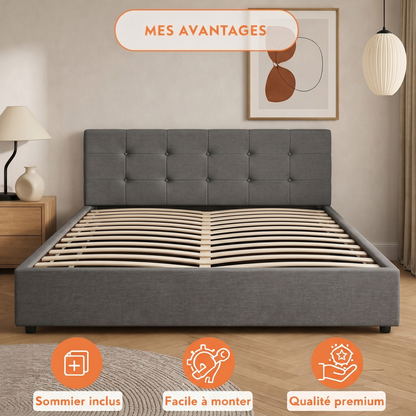 Lit coffre électrique XXL avec tête de lit design en tissu - Collection Electro