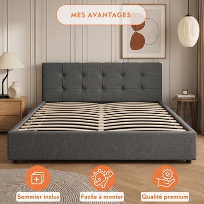 Lit coffre électrique XXL avec tête de lit design en tissu - Collection Electro