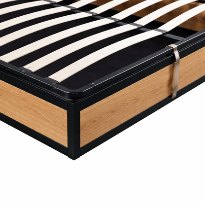 Industrial-style storage bed, wooden slatted base, large storage compartment - Boston Collection
