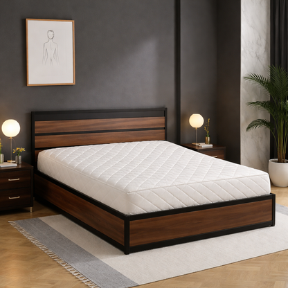Industrial-style storage bed with headboard and large storage compartment - Chicago Collection