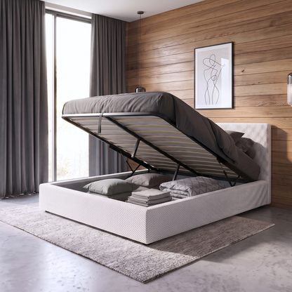 Lit coffre tissu Mesh 3D, tête de lit, grand espace de stockage - Collection Versailles