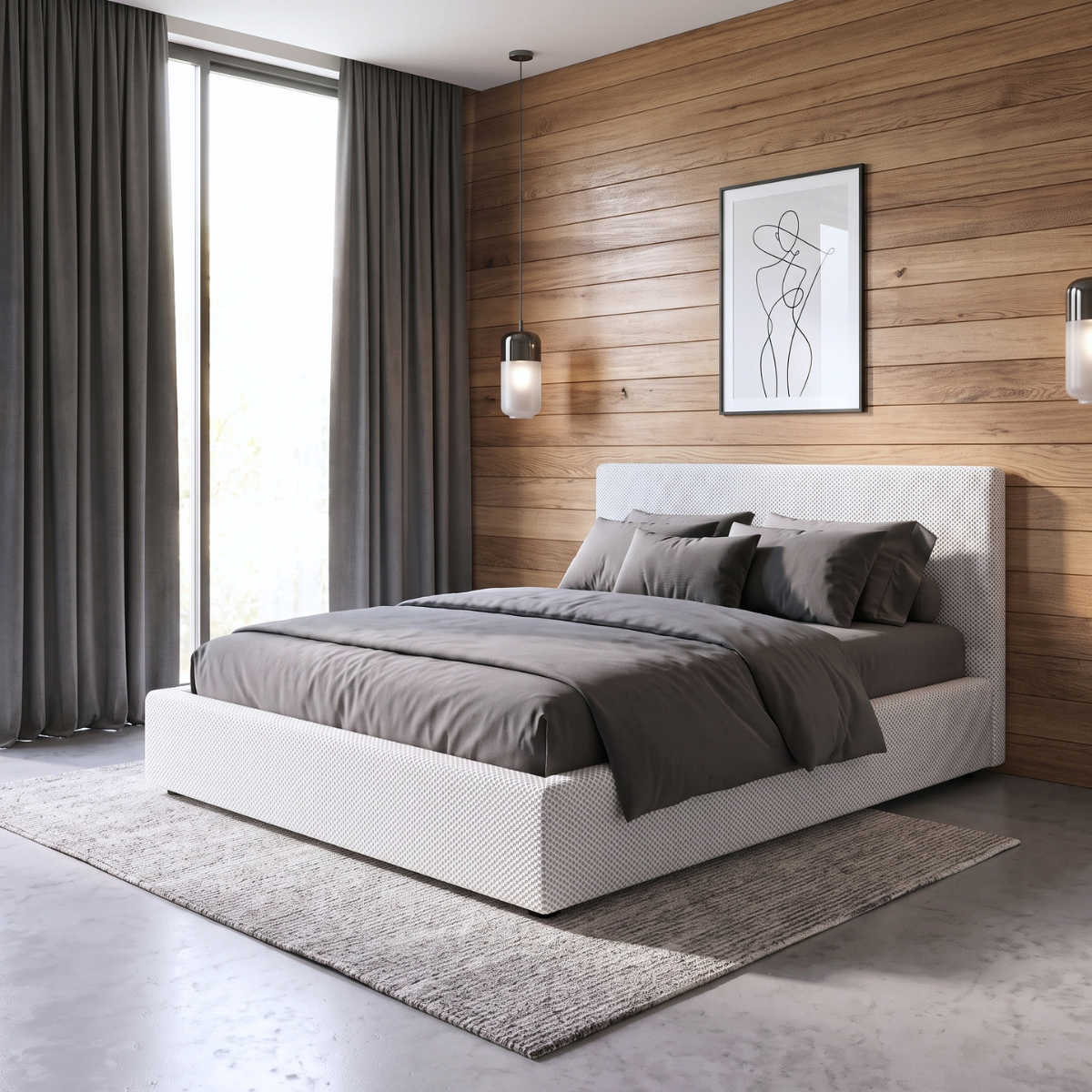 Lit coffre tissu Mesh 3D, tête de lit, grand espace de stockage - Collection Versailles