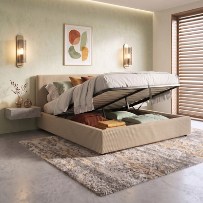 Lit coffre tissu Mesh 3D, tête de lit, grand espace de stockage - Collection Versailles