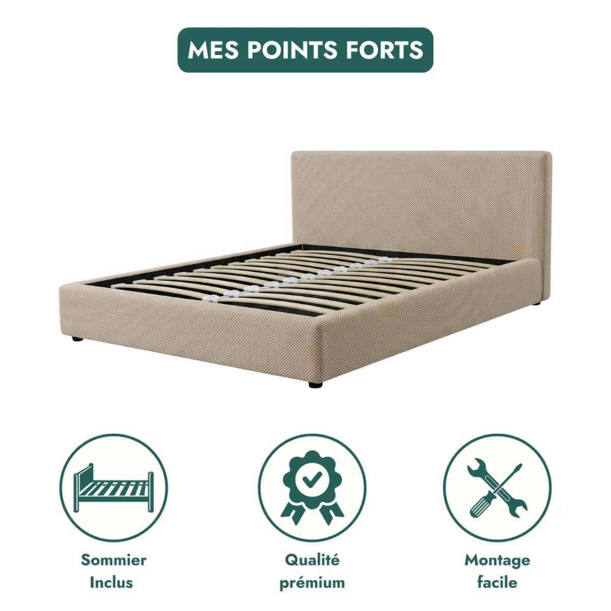 Lit coffre tissu Mesh 3D, tête de lit, grand espace de stockage - Collection Versailles
