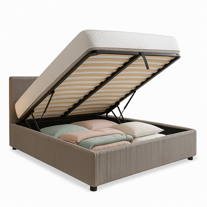 Lit coffre velours côtelé, tête de lit, grand espace de stockage - Collection Versailles