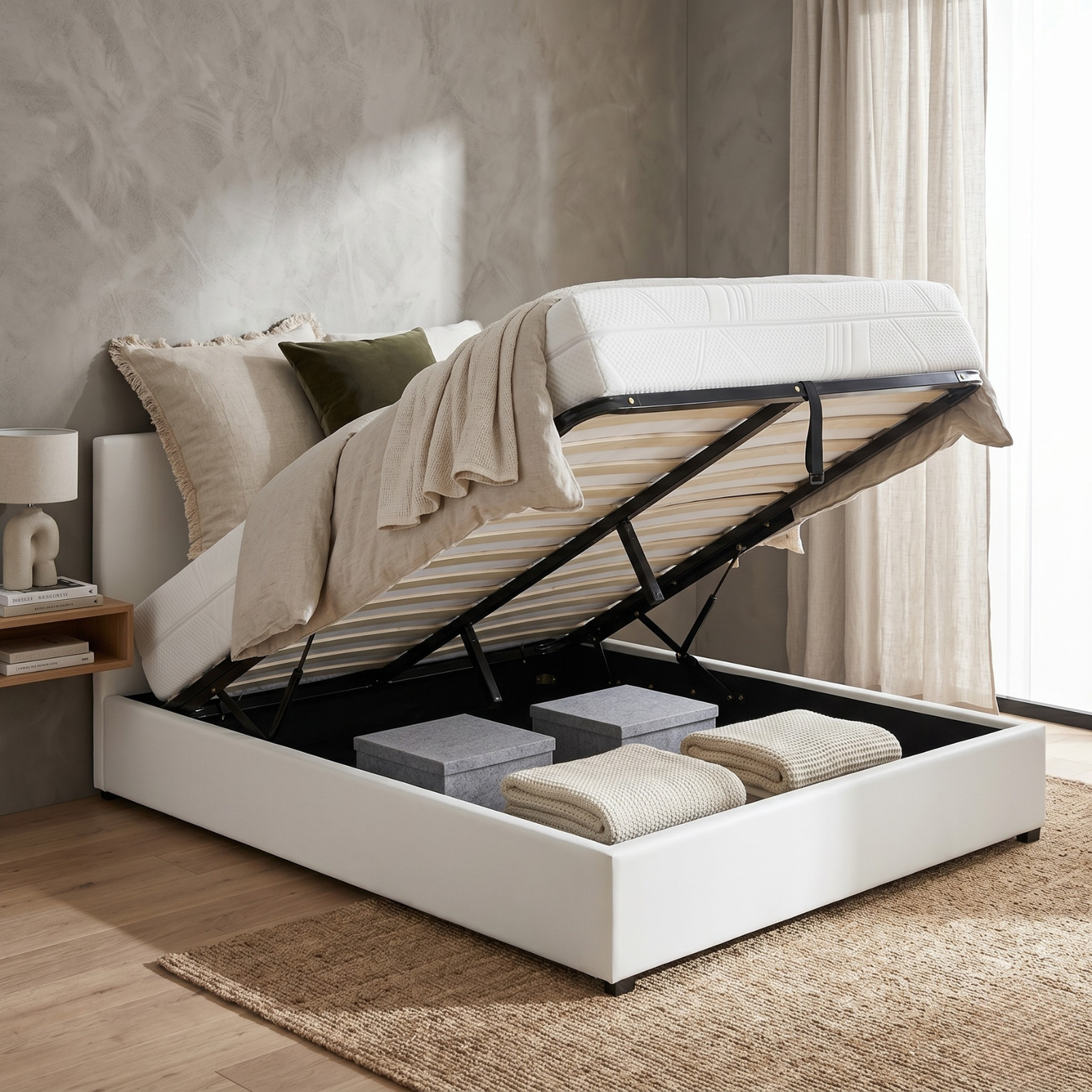 Faux leather storage bed with headboard and ample storage space - Versailles Collection