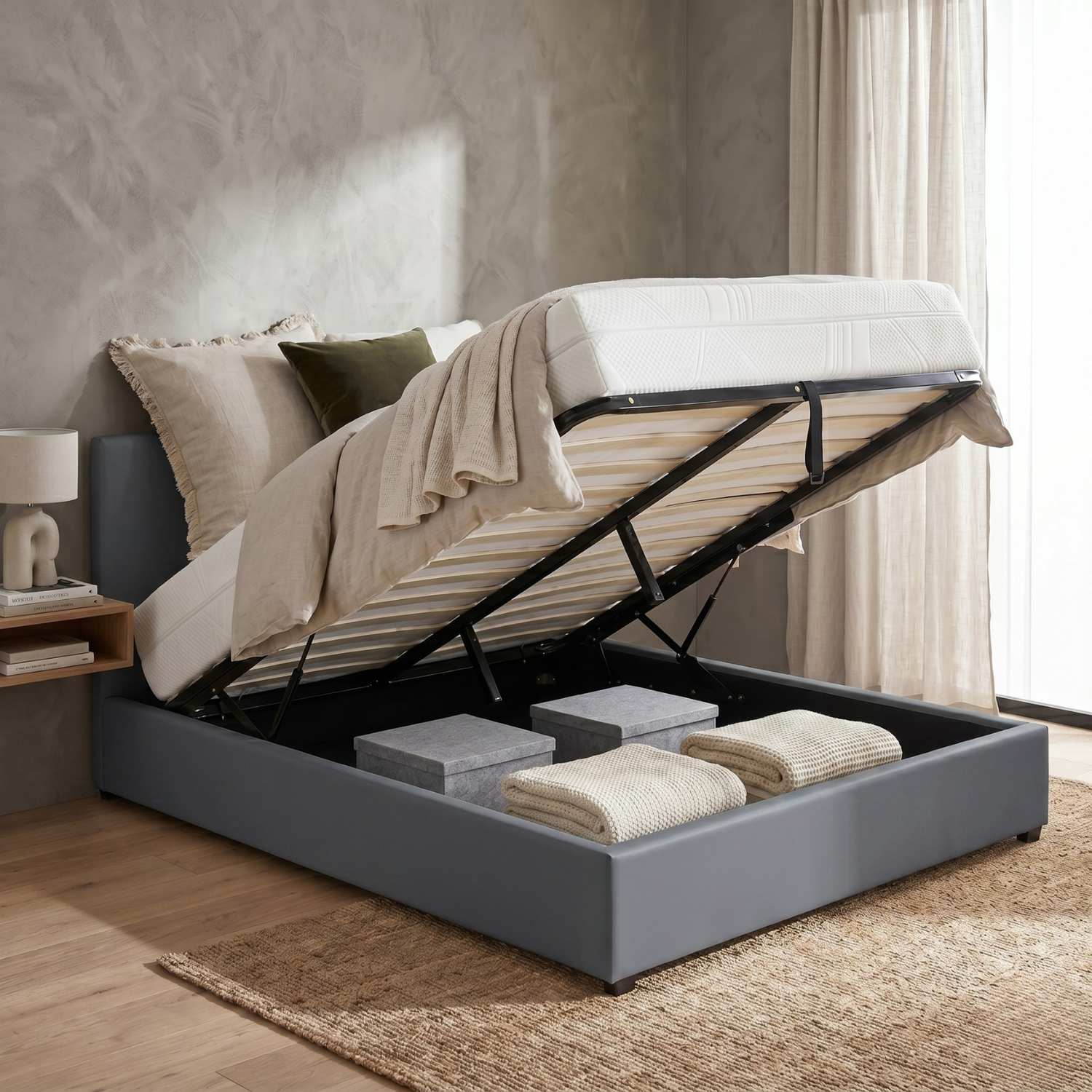 Faux leather storage bed with headboard and ample storage space - Versailles Collection