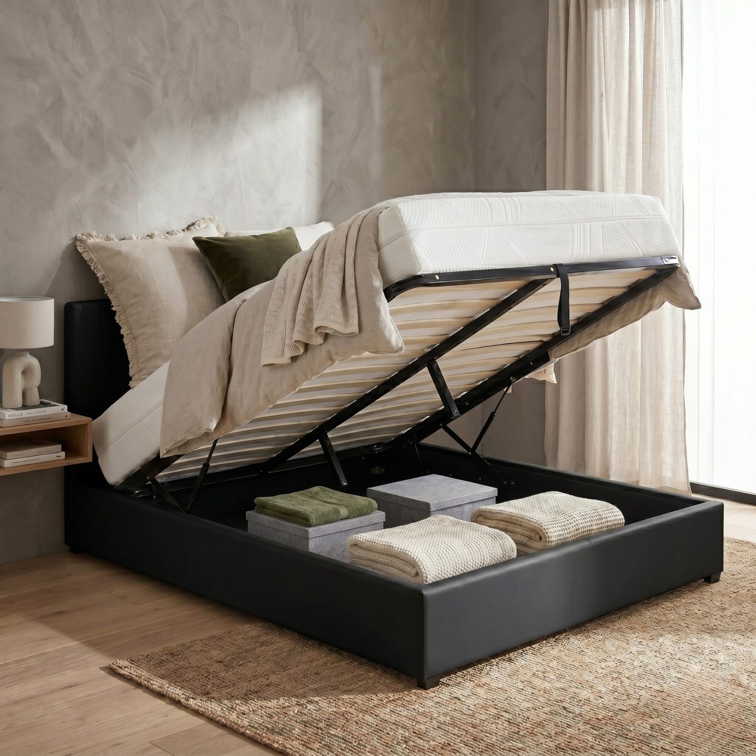 Faux leather storage bed with headboard and ample storage space - Versailles Collection