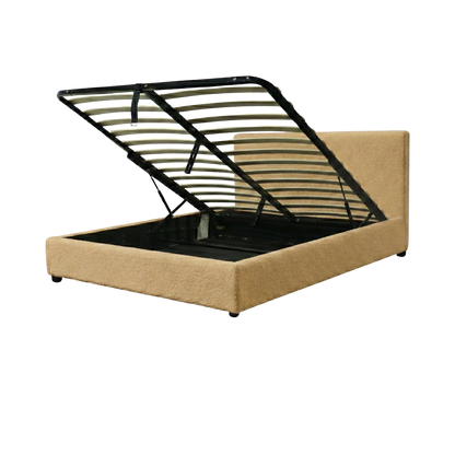 Boucle-upholstered storage bed with headboard and ample storage space - Versailles Collection