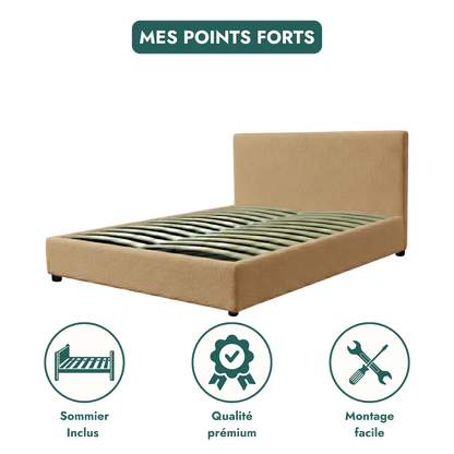 Boucle-upholstered storage bed with headboard and ample storage space - Versailles Collection