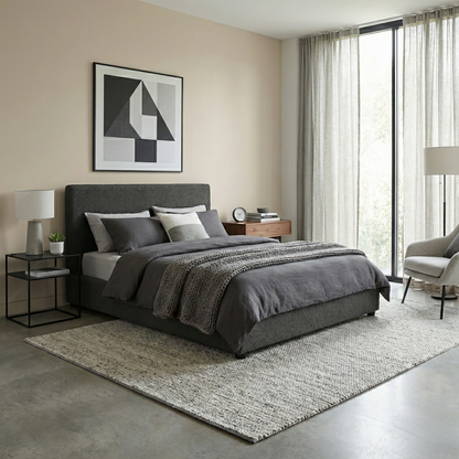 Boucle-upholstered storage bed with headboard and ample storage space - Versailles Collection