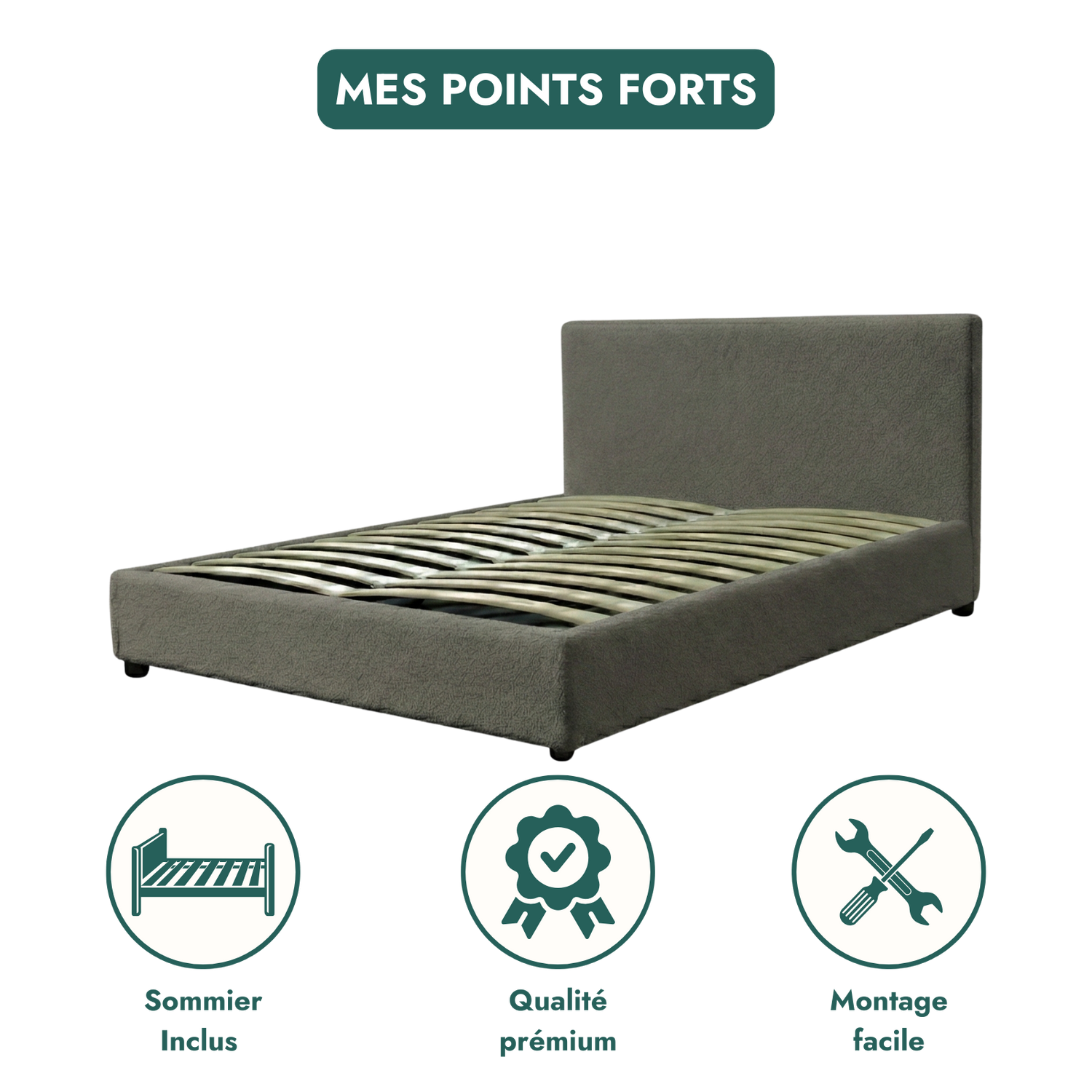 Boucle-upholstered storage bed with headboard and ample storage space - Versailles Collection