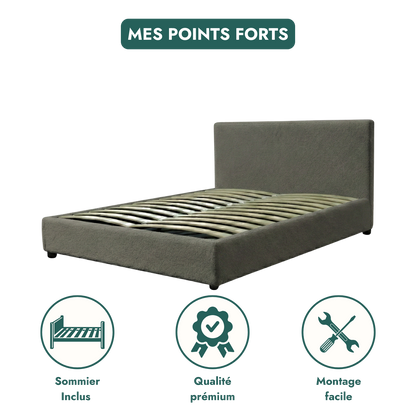 Boucle-upholstered storage bed with headboard and ample storage space - Versailles Collection