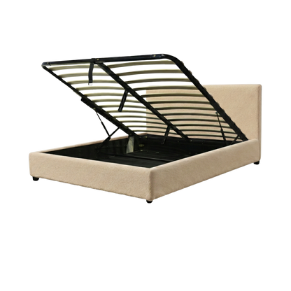 Boucle-upholstered storage bed with headboard and ample storage space - Versailles Collection