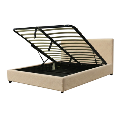 Lit coffre bouclette, tête de lit, grand espace de stockage - Collection Versailles