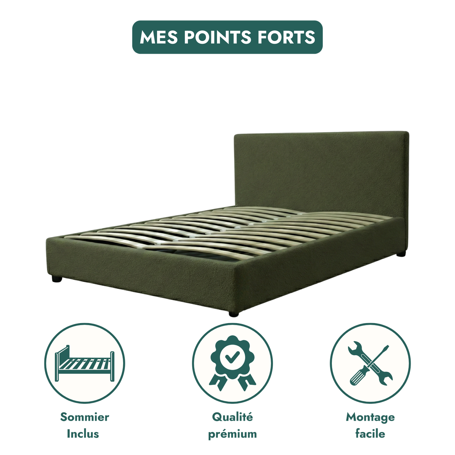 Boucle-upholstered storage bed with headboard and ample storage space - Versailles Collection