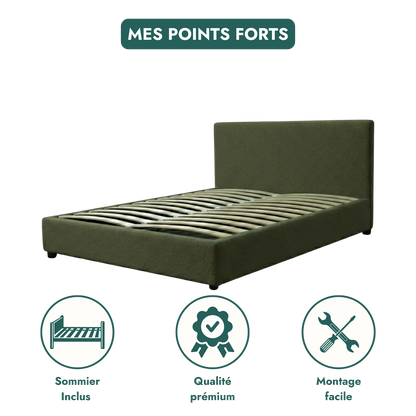 Boucle-upholstered storage bed with headboard and ample storage space - Versailles Collection