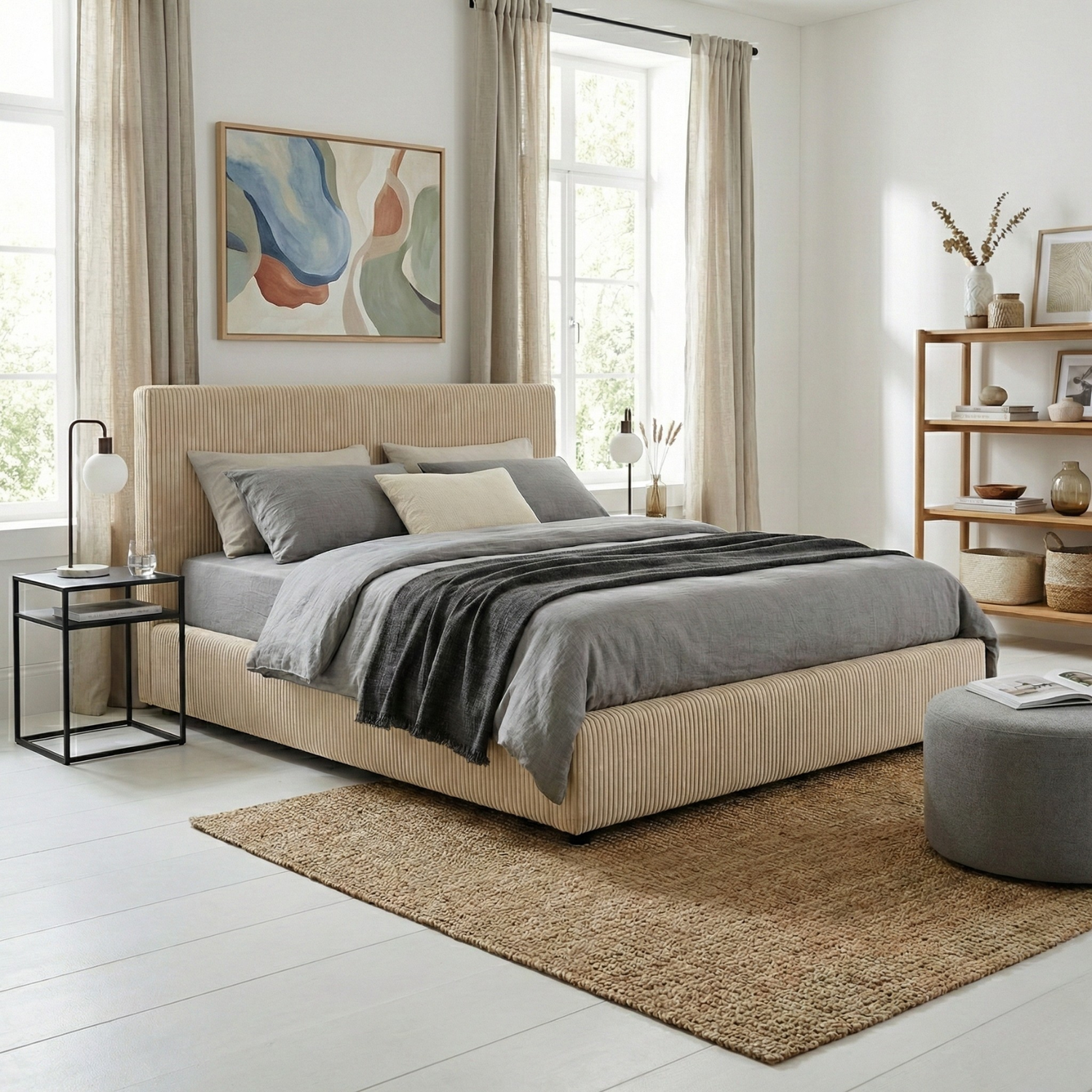 Corduroy storage bed, headboard, large storage space - Versailles Collection