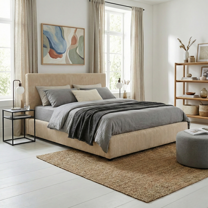 Corduroy storage bed, headboard, large storage space - Versailles Collection