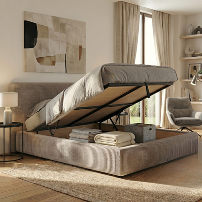Corduroy storage bed, headboard, large storage space - Versailles Collection