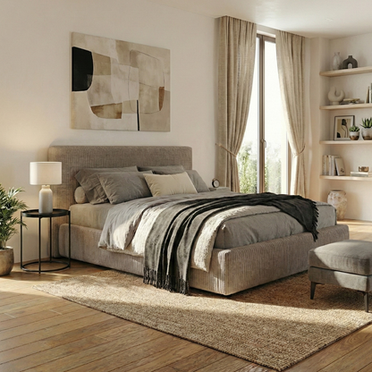 Corduroy storage bed, headboard, large storage space - Versailles Collection