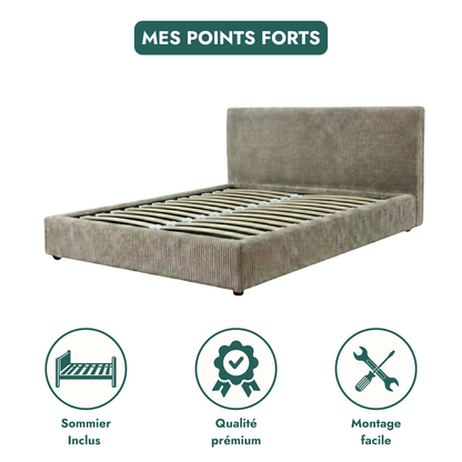Corduroy storage bed, headboard, large storage space - Versailles Collection