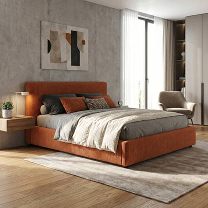 Corduroy storage bed, headboard, large storage space - Versailles Collection