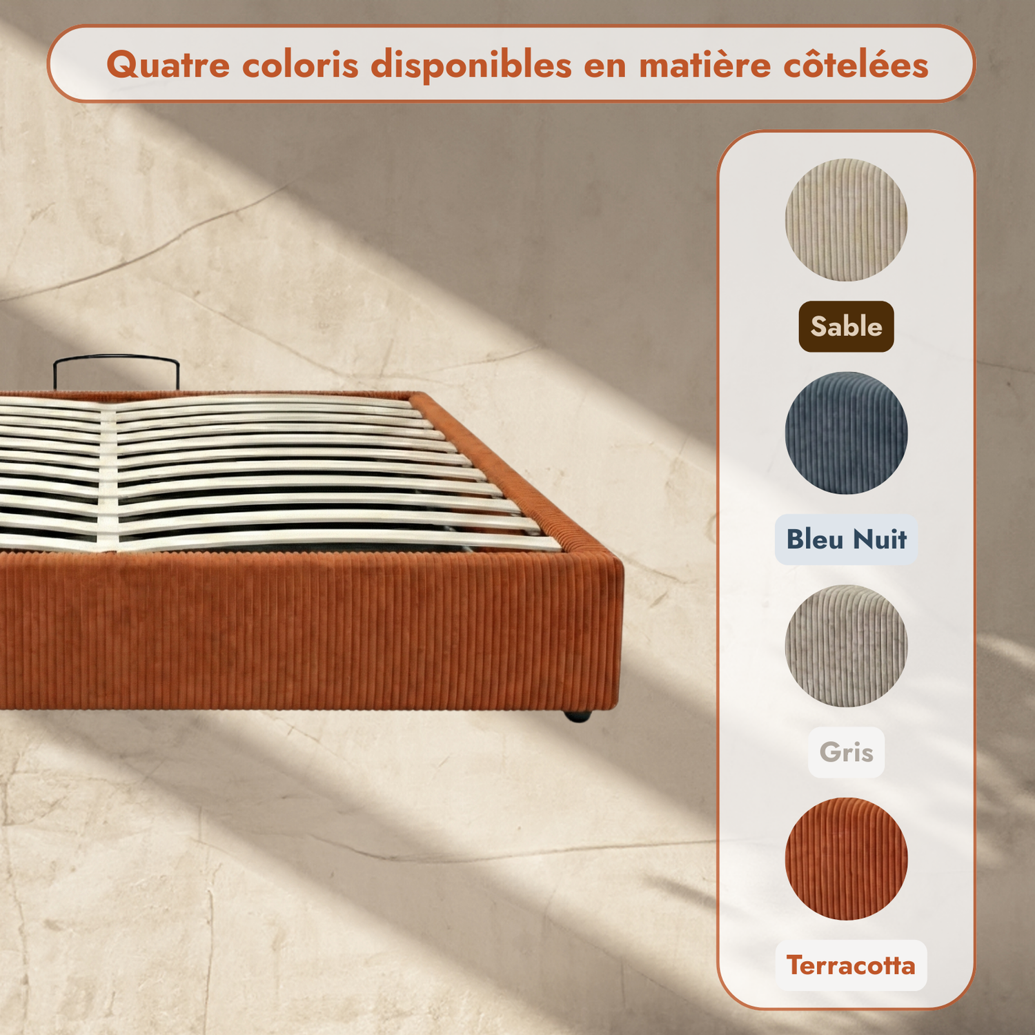 Corduroy storage bed, headboard, large storage space - Versailles Collection