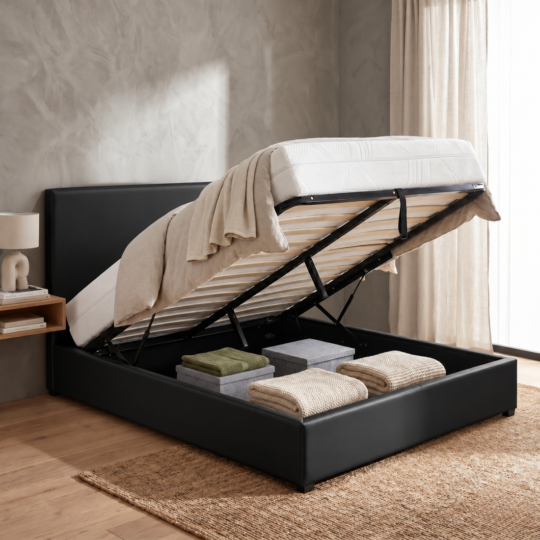 Innovatives VariLuxe-Bett mit Stauraum - Austauschbares Kopfteil: Stoffe und großer Stauraum