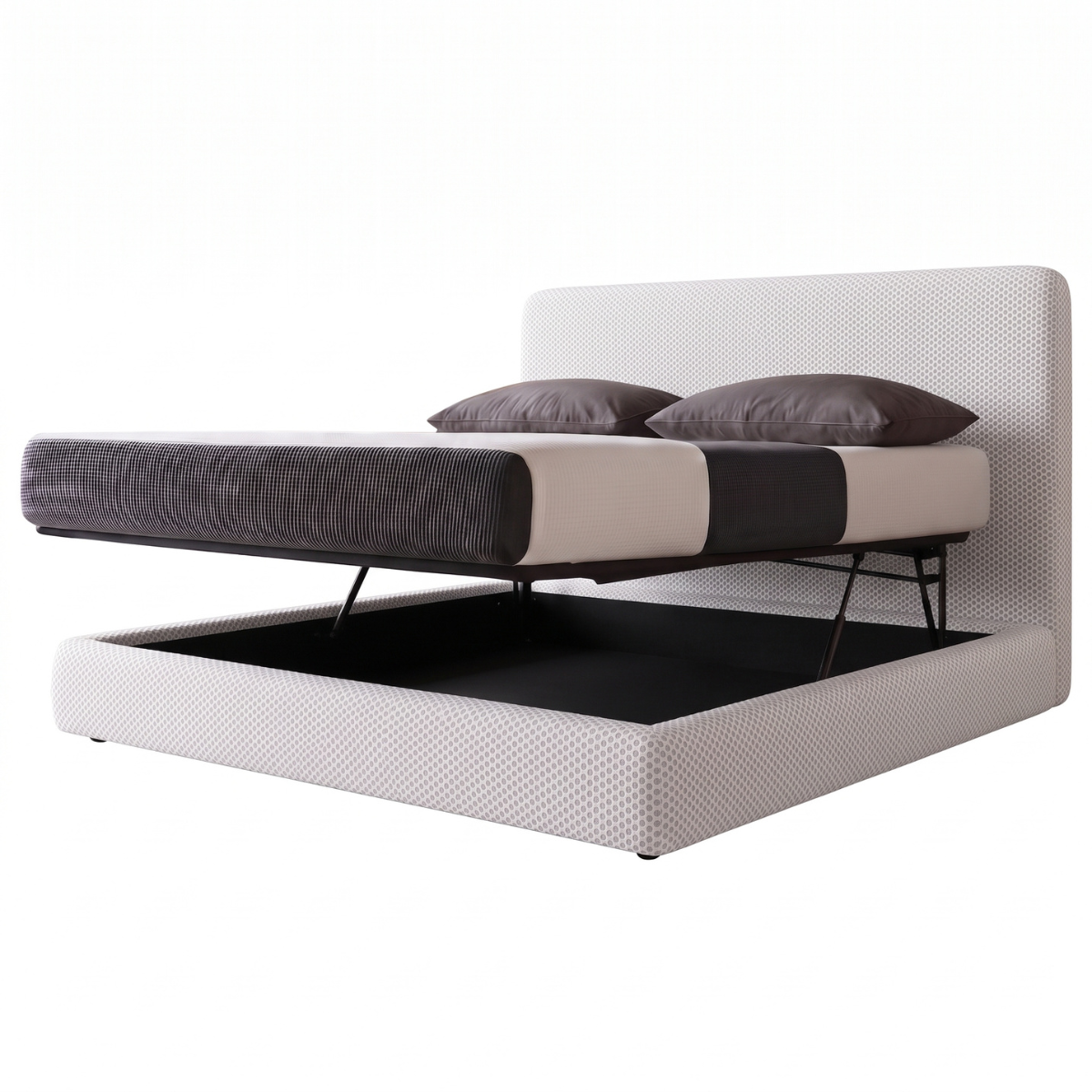 Lit coffre avec tête de lit ouverture latérale et frontale tissu Mesh 3D - Collection Parallèle design
