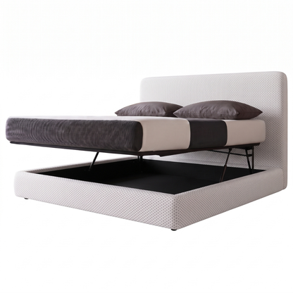 Lit coffre avec tête de lit ouverture latérale et frontale tissu Mesh 3D - Collection Parallèle design