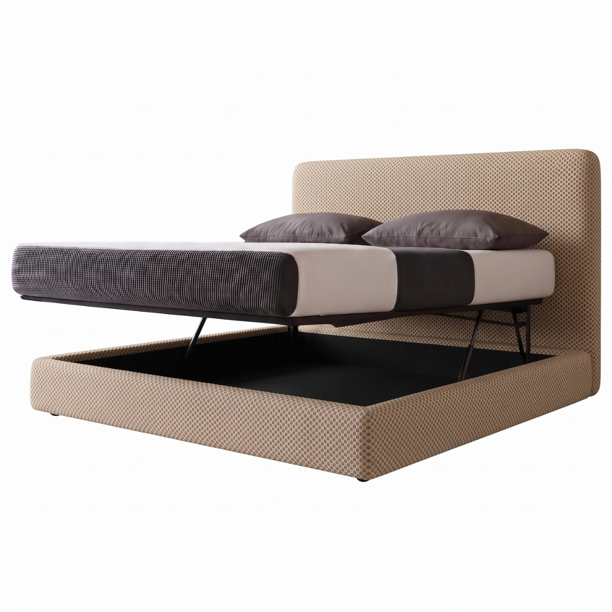 Lit coffre avec tête de lit ouverture latérale et frontale tissu Mesh 3D - Collection Parallèle design
