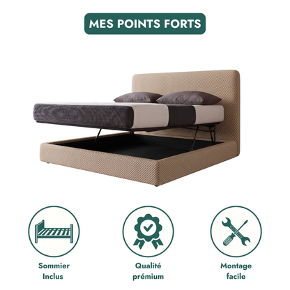 Lit coffre avec tête de lit ouverture latérale et frontale tissu Mesh 3D - Collection Parallèle design