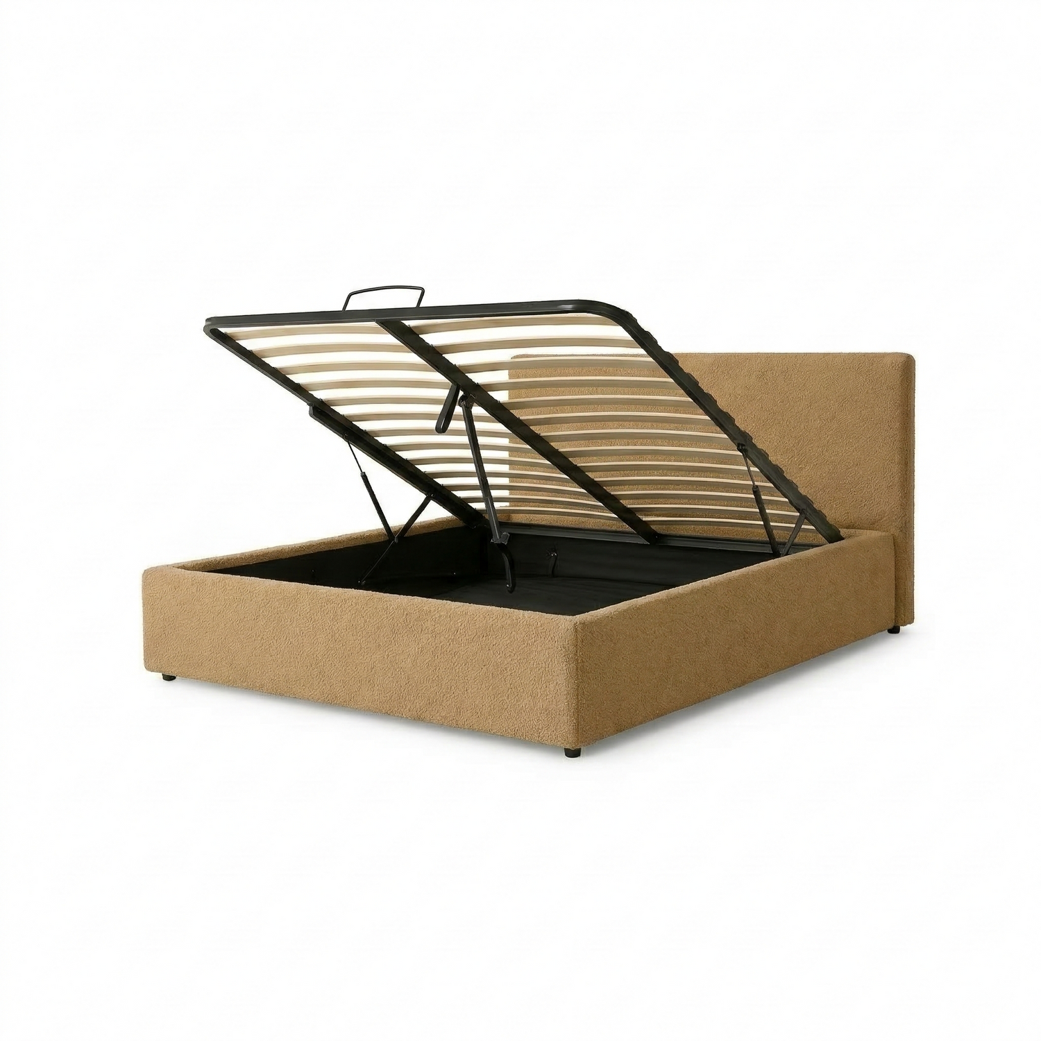 Electric storage bed with headboard, bouclé fabric, and remote control - Futura design collection