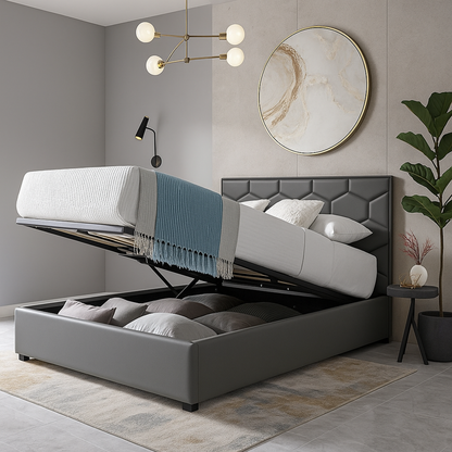 Innovatives VariLuxe-Bett mit Stauraum - Austauschbares Kopfteil: Kunstleder und großer Stauraum