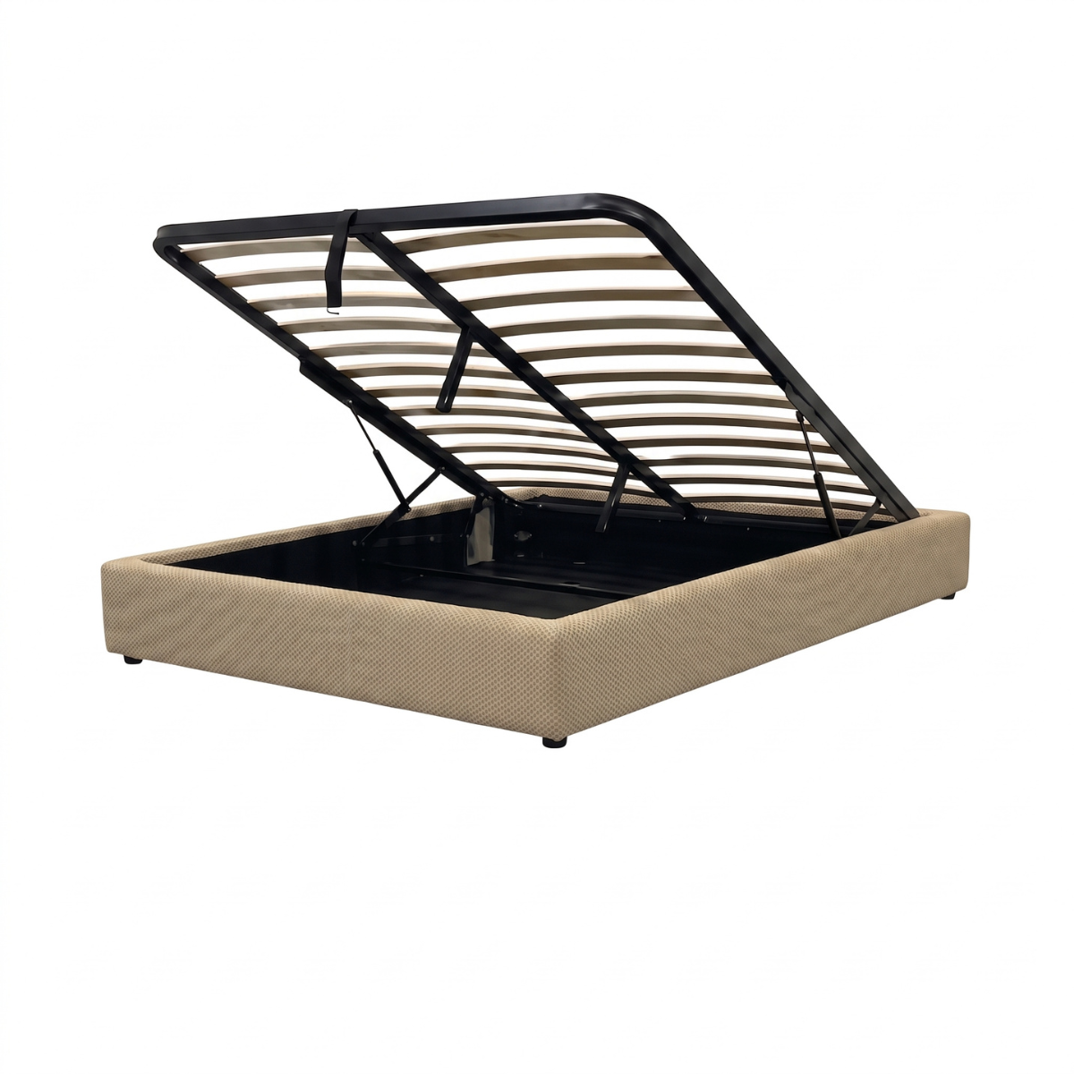 Lit coffre tissu Mesh 3D, lattes flexibles, grand espace de stockage - Collection Vegas