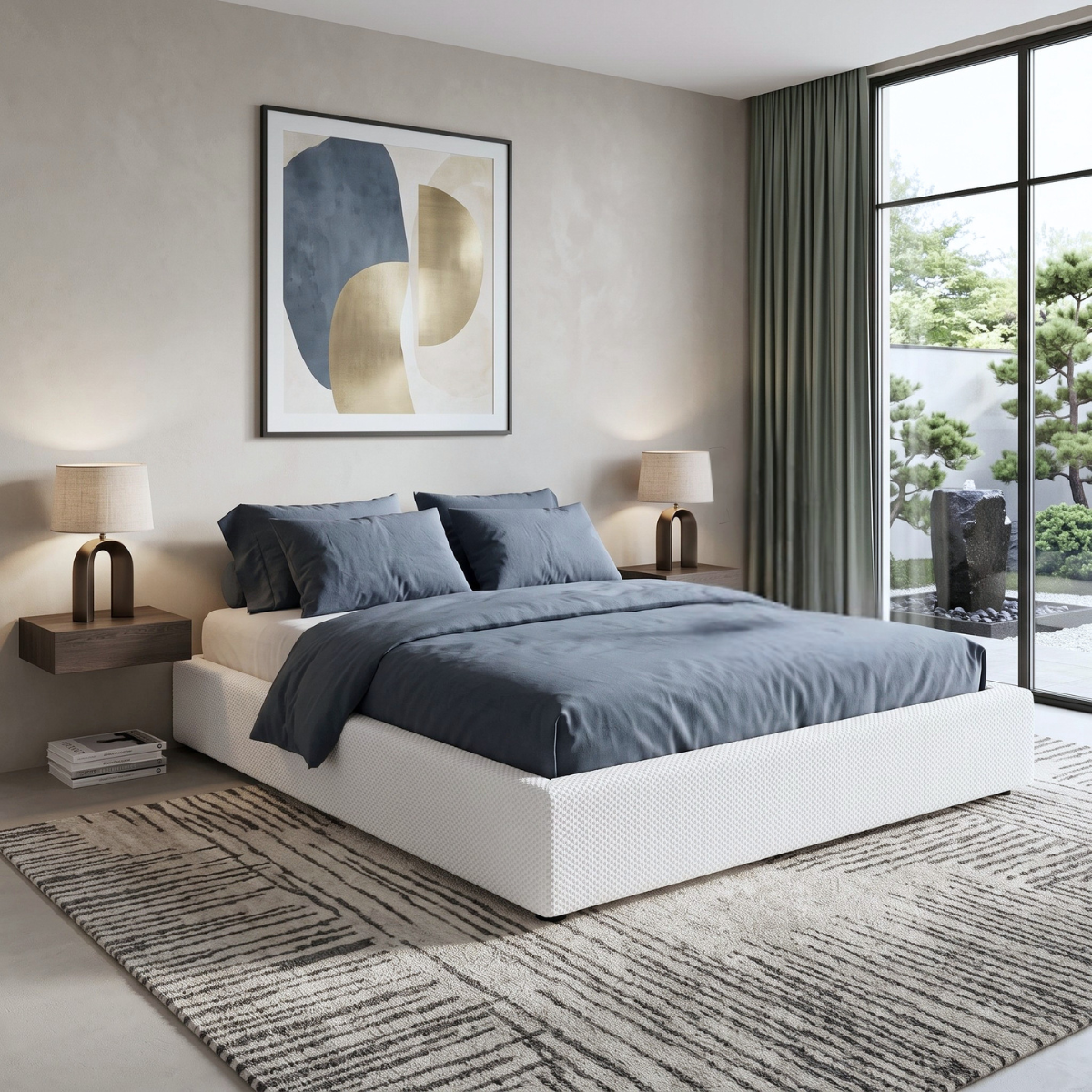 Lit coffre tissu Mesh 3D, lattes flexibles, grand espace de stockage - Collection Vegas