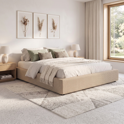 Lit coffre tissu Mesh 3D, lattes flexibles, grand espace de stockage - Collection Vegas