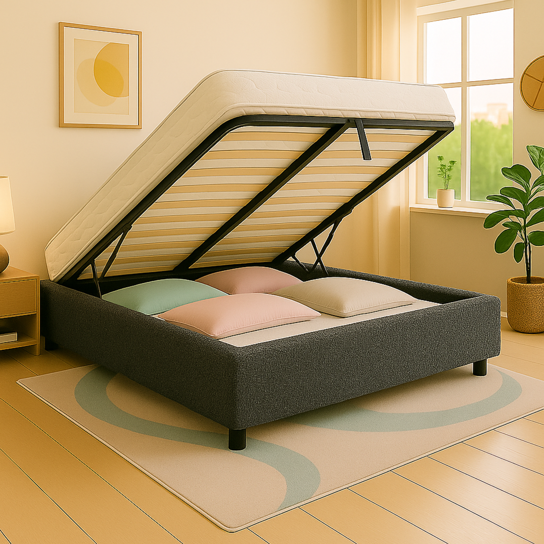 Lit coffre bouclette Versailles : design et grand coffre