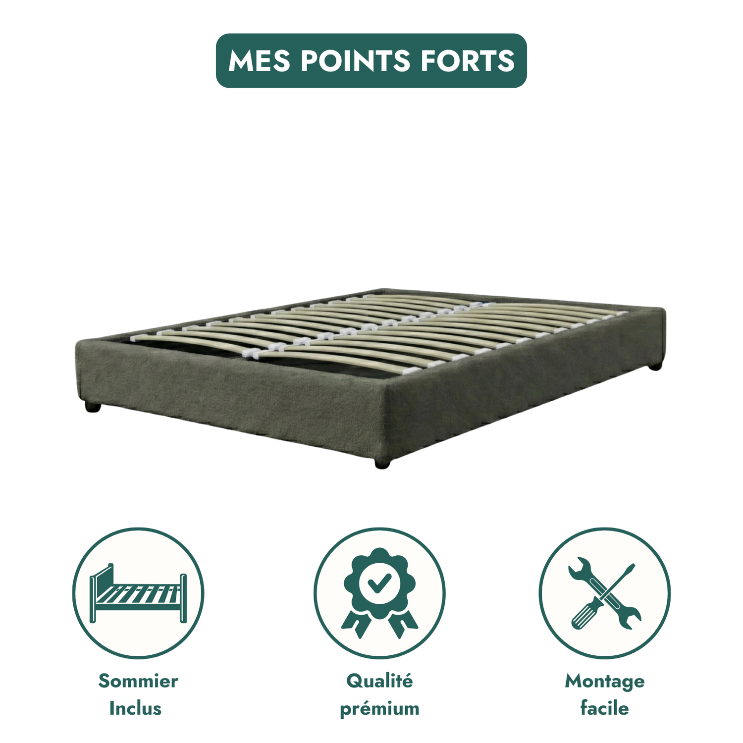 Loop pile storage bed, flexible slats, large storage space - Vegas Collection