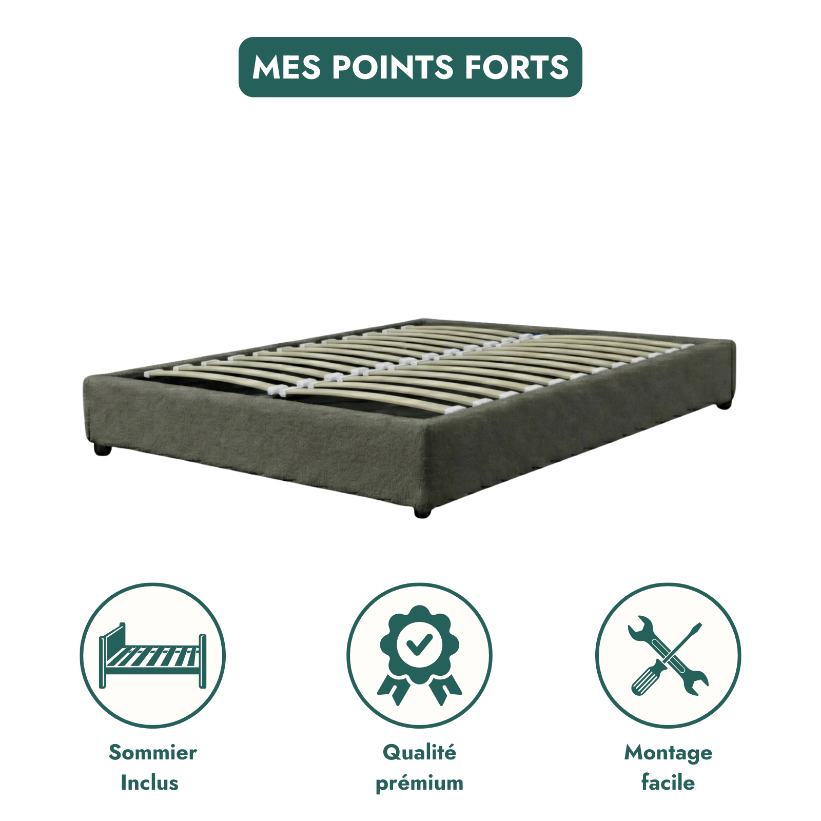 Loop pile storage bed, flexible slats, large storage space - Vegas Collection