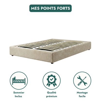 Corduroy storage bed, flexible slats, large storage space - Vegas Collection
