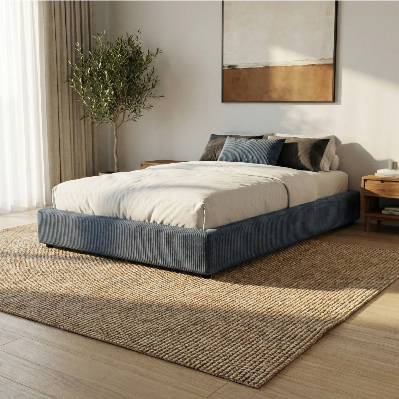 Corduroy storage bed, flexible slats, large storage space - Vegas Collection