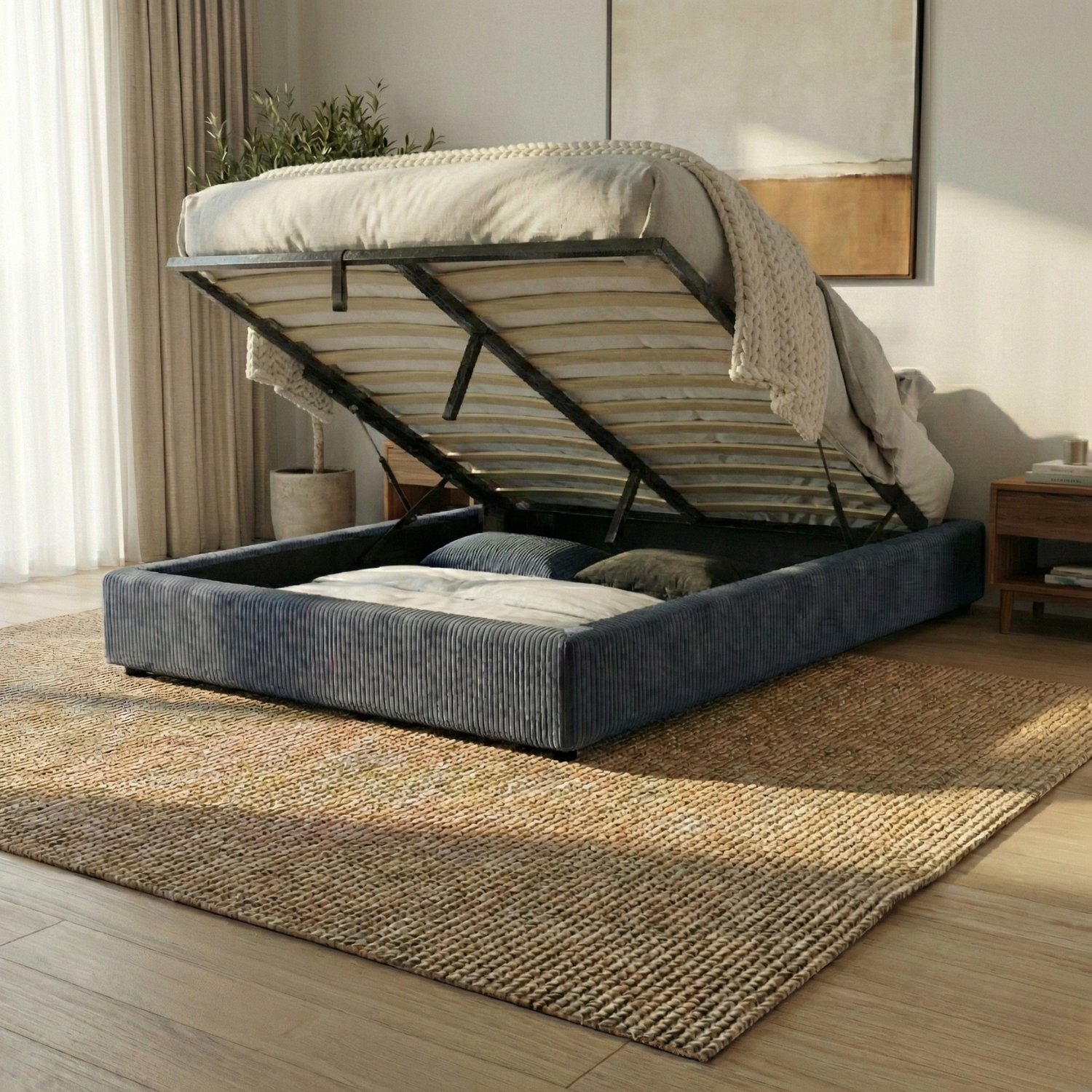 Corduroy storage bed, flexible slats, large storage space - Vegas Collection