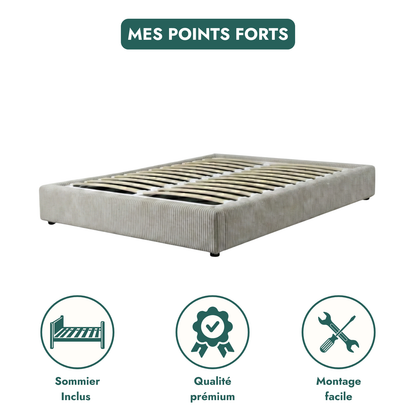 Corduroy storage bed, flexible slats, large storage space - Vegas Collection