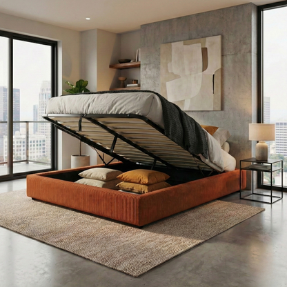 Corduroy storage bed, flexible slats, large storage space - Vegas Collection