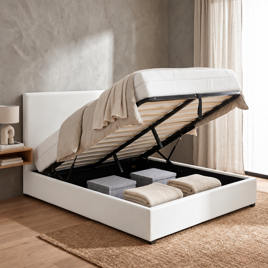 Innovatives VariLuxe-Bett mit Stauraum - Austauschbares Kopfteil: Stoffe und großer Stauraum